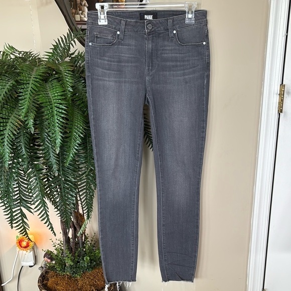 NWOT PAIGE Verdugo Ankle Skinny Jeans Cropped Mid-Rise Gray Stretch Raw Hem - Picture 16 of 16